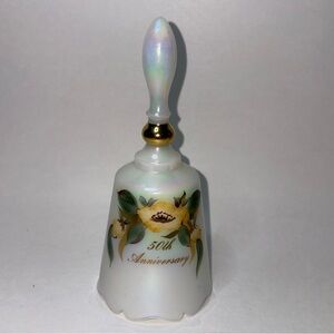 Vintage Fenton Handpainted 50th Anniversary Iridescent White Bell Flowers 6.75”